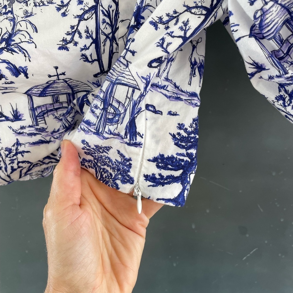 O.P.T Blue Toile Print Crop Top Puff Sleeve Skirt Set Cottagecore Small Anthro - Picture 8 of 10